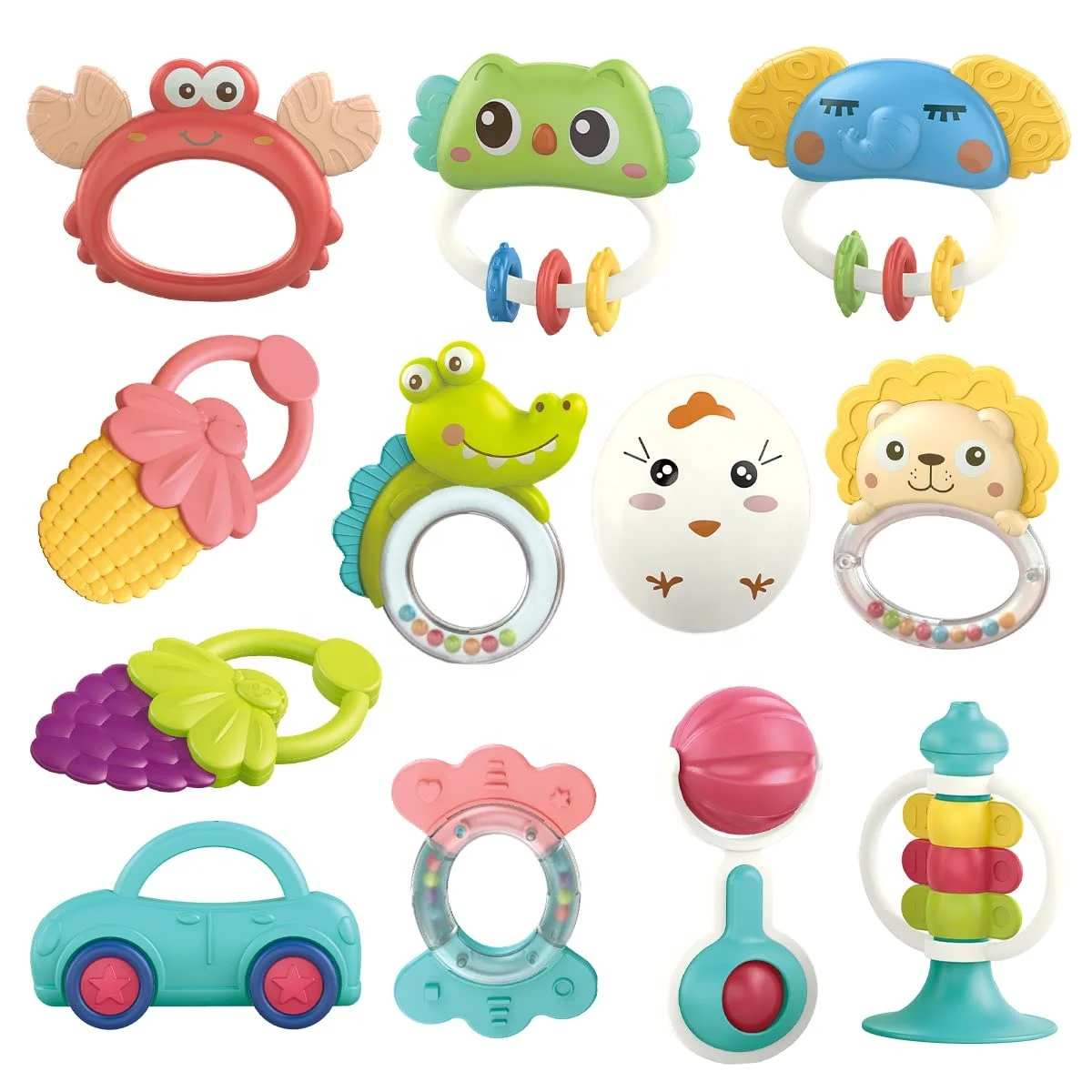 12PCS Baby Rattle Toys for Newborns BPA Free Baby Toys Rattle Silicone Teether With Storage Box