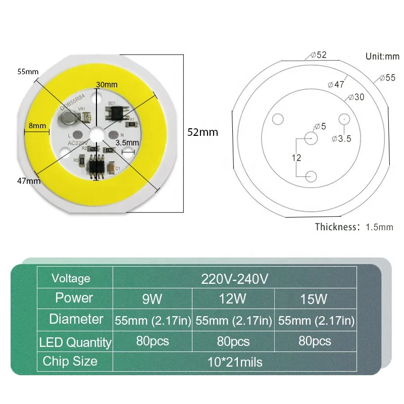Newspectrum LED Light Chip 220V 15W LED COB With Driver White COB LED Bulb Components AC COB Module