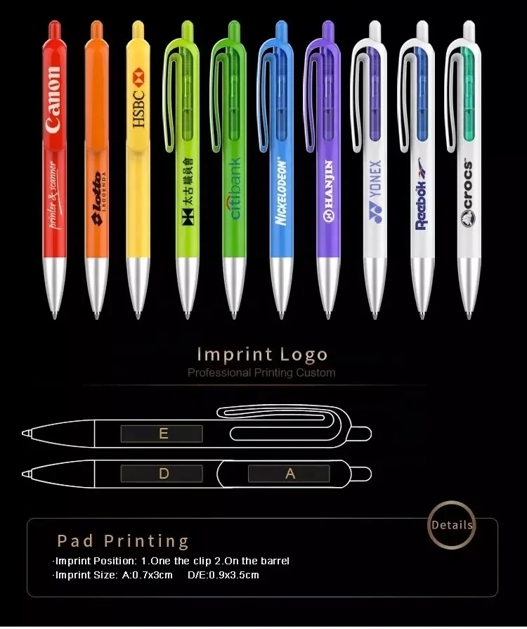 advertising branded names logo promotional blank white red blue green orange plastic ballpoint pen custom