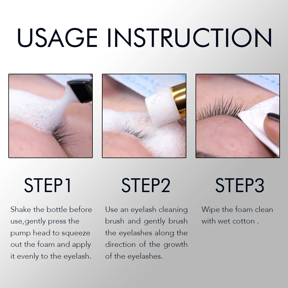 Private Label Wholesale Eyelash Cleaning Foam Whipped Sensitive  Lash  Extensions  Shampoo Cleanser for Wigs and Extensions Set