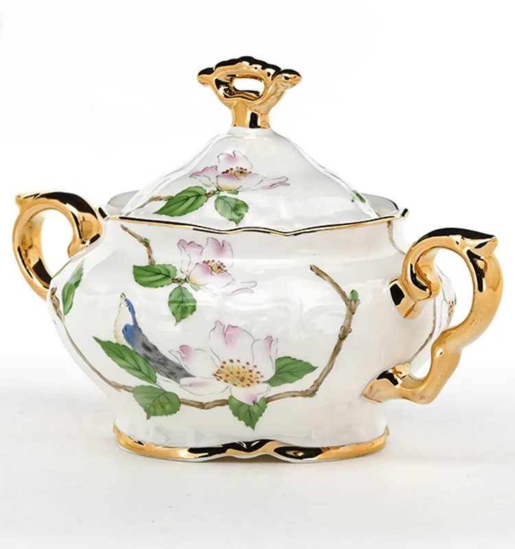 
New Bone gold rim luxury white tea sets with creamer sugar Jug 