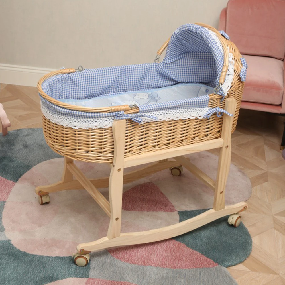 baby Wood cot crib for sale Breathable  Environmentally friendly Multi Function Wicker made Cradle Swing Rocking Baby Crib