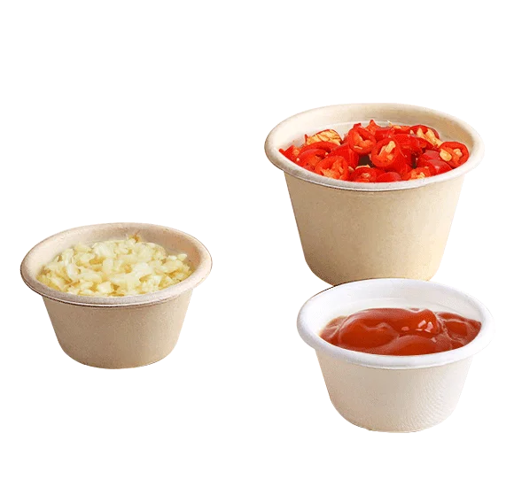 Biodegradable 2oz 4oz Bagasse Disposable Chili Soy Sauce Cup Packaging with Lid