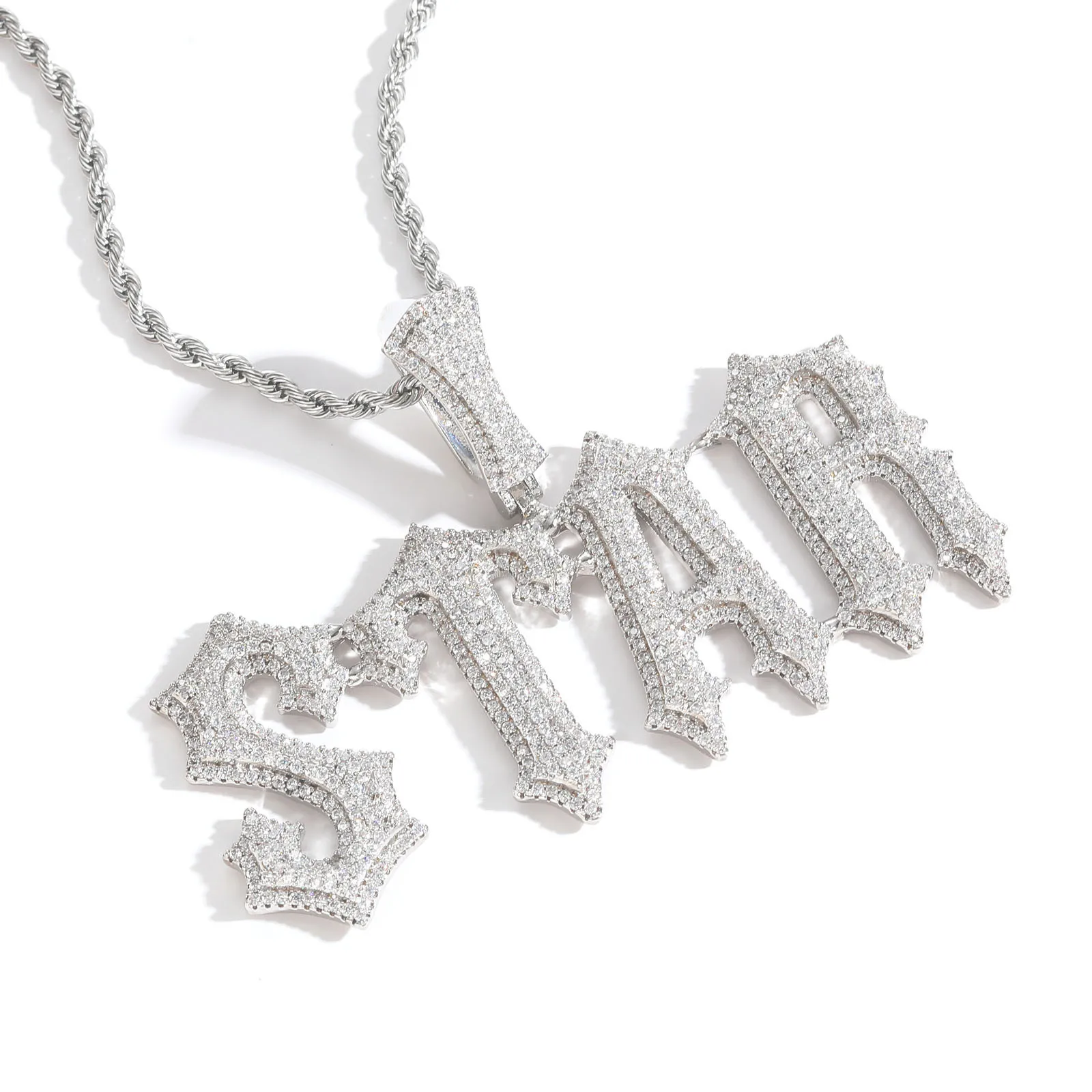 Wholesale hip-hop DIY custom burr lettering pendant necklace 925 sterling silver Moissanite Diamond with GRA certificate