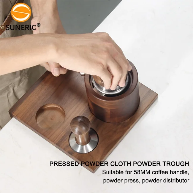 Barista 58 mm Walnut Wood Coffee Filter Holder Mat Rack Stand Set Custom Tamper And Portafilter Holder
