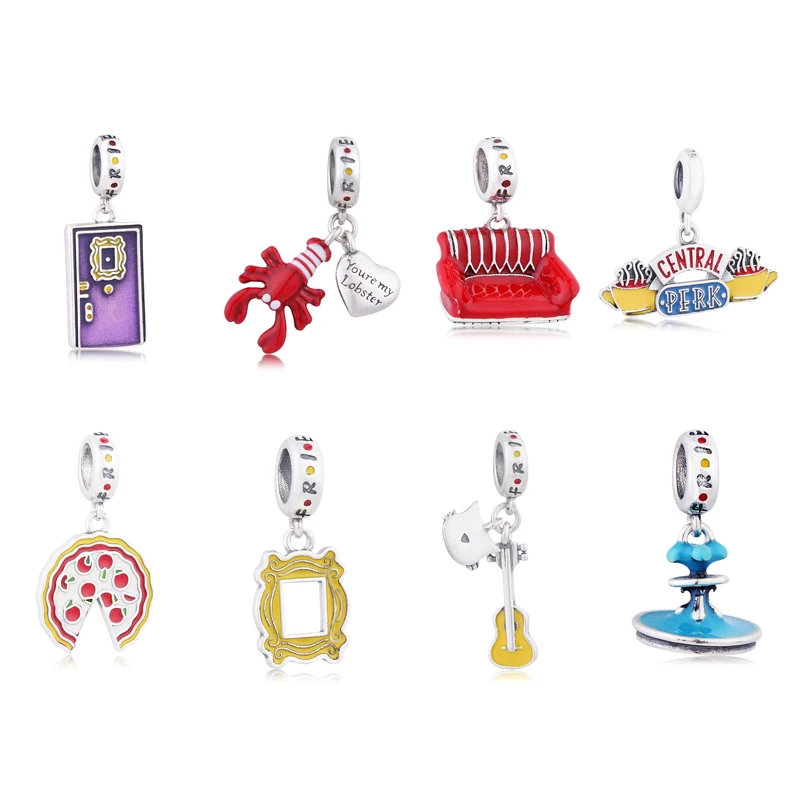 925 Sterling Silver Popular TV Show Friends Dangle Charms Bead Fit Original Charm Bracelet Necklace DIY Jewelry Making
