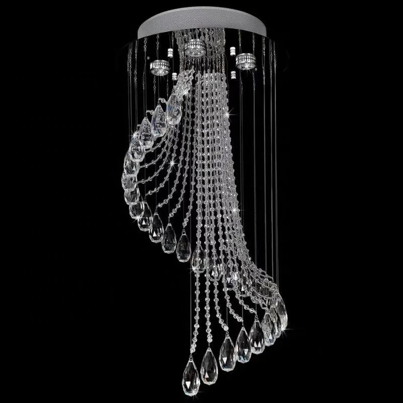 
spiral modern crystal chandelier for stair stairs staircase stairwell lving room lobby hall elegant lighting fixture long lamp 