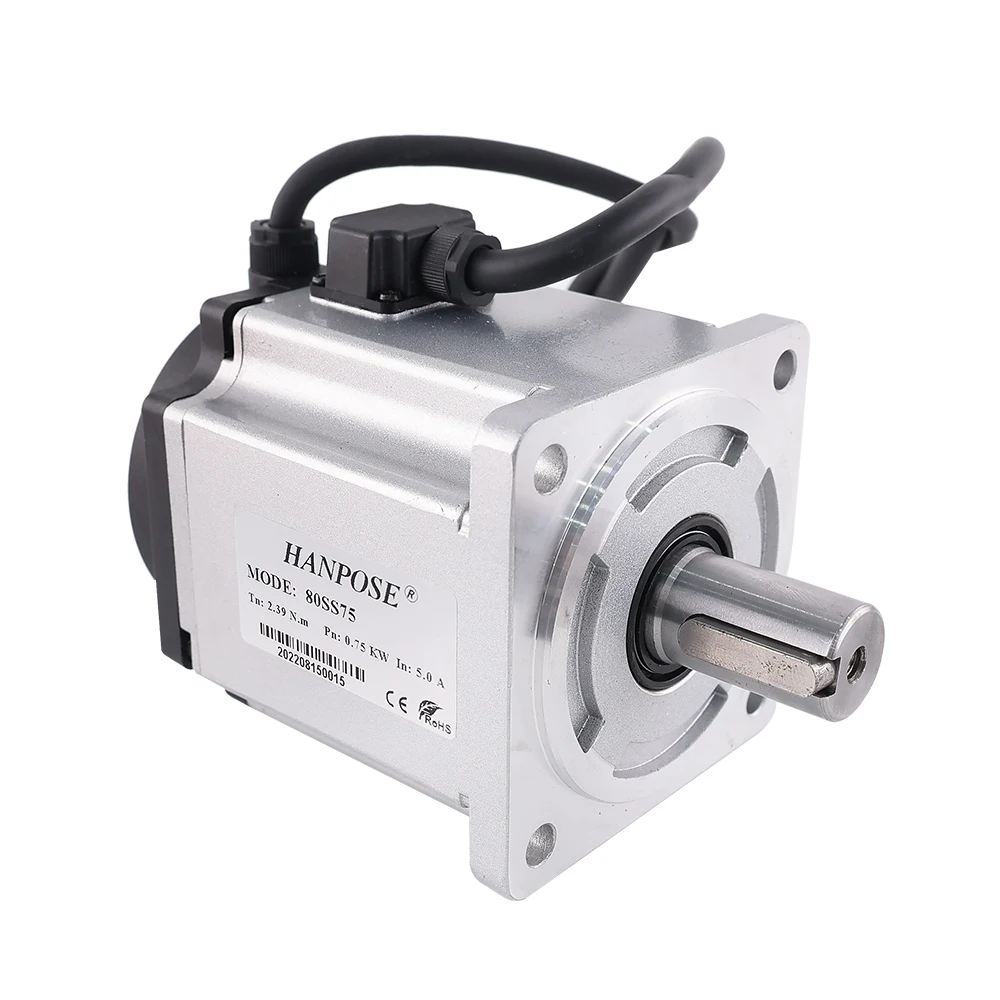 HanBuild  0.75KW 80SS75 2.39N.m 5.0A 3000-6000rpm for Cutting Machine 220V  ASD275 servo motor driver kit 80 ac servo motor 750w