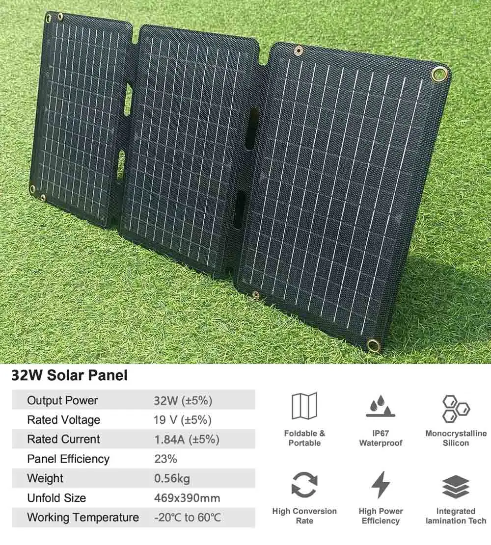 Outdoor Lightweight 32w Folding Foldable Sun Power Charging Plug Flexible Solar Pad Portable Solar Panel Charger