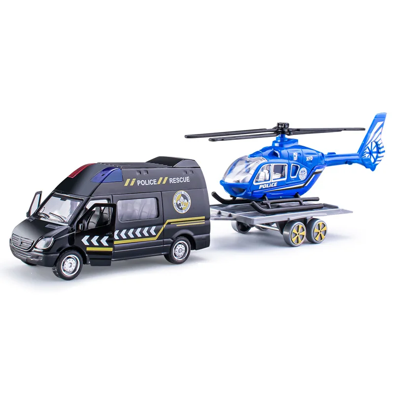 OEM Diecast Model Car Toys High Playability Suitable For Gifts Promotional Sliding Alloy Trailer Truck Towing Helicopter