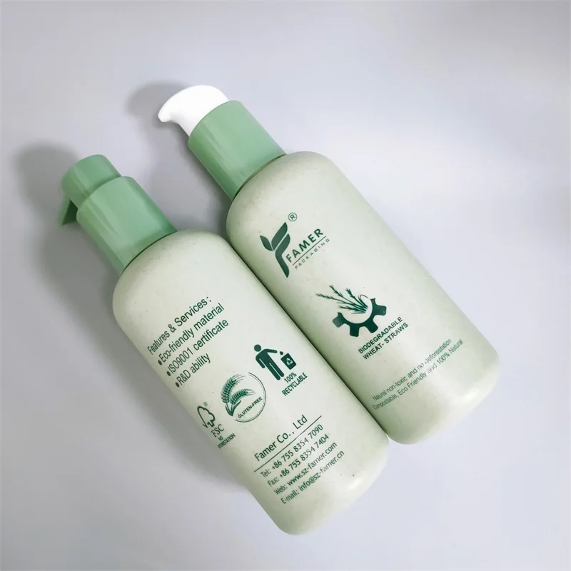 low MOQ organic cosmetic packaging eco-friendly Bio-degradable PLA straw wheat material shampoo lotion bottle