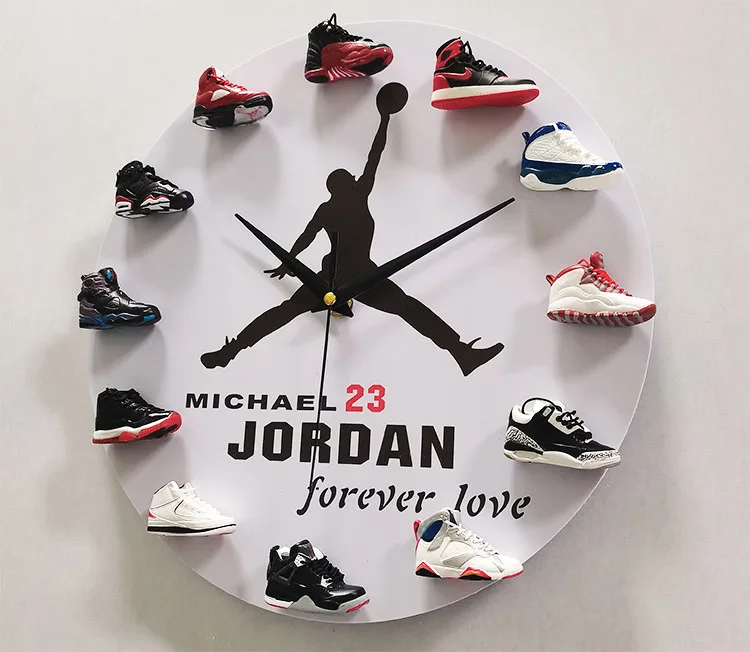 custom Silent wall clock home decor diy sneaker 3d jordan nike  michael  jordan shoes clock wall clocks