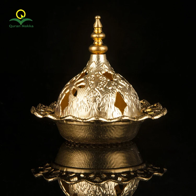 Middle East Gold Plated Hollow Carved Alloy Metal Arabic Bakhoor Incense Burner