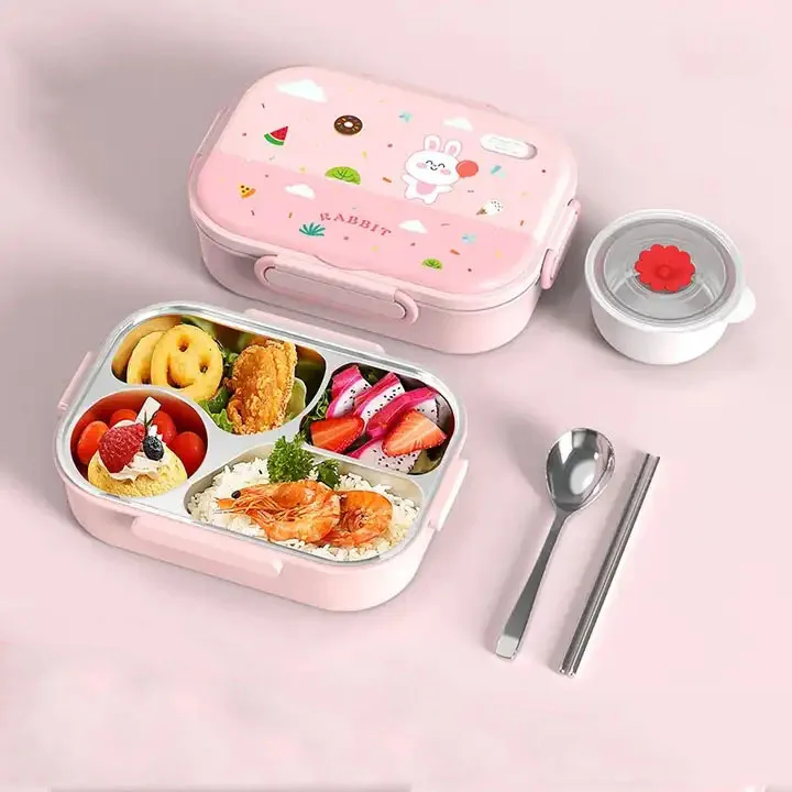 New spoon soup cup rabbit Stainless steel insulated lunch box Cute Dinosaur kids cartoon children bento lunch box