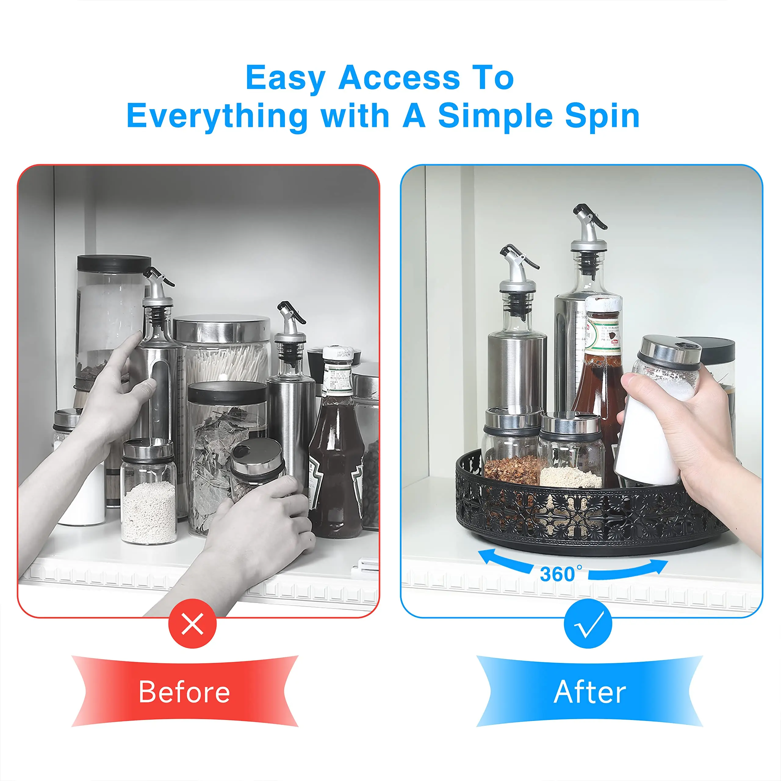 6 10 in Lazy large black Susan revolving Turntable Metal Rotating Spice Rack Organizer Rotatable storage rack Tray for Cabinet