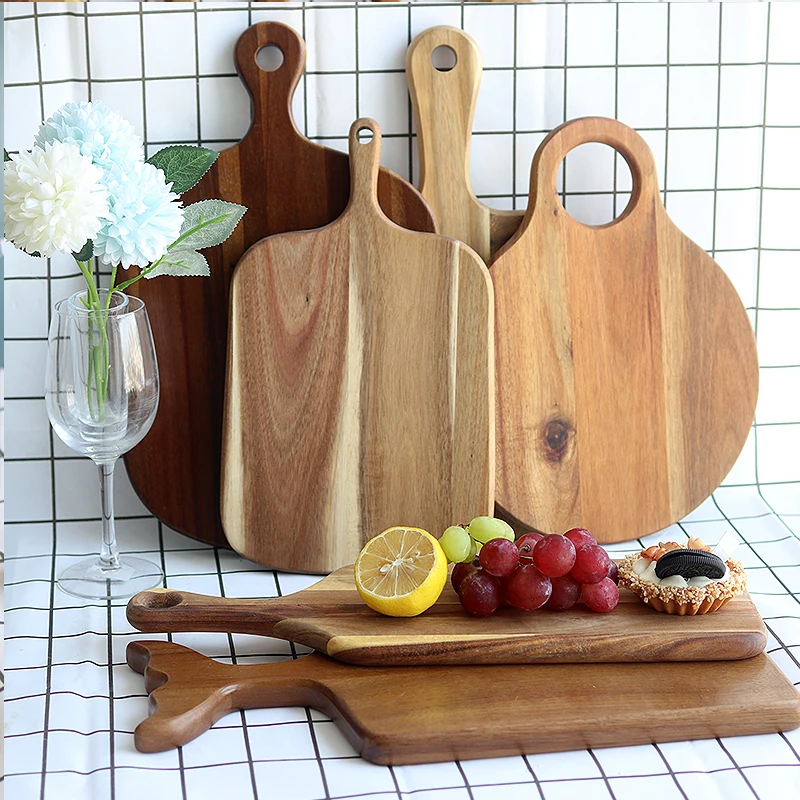 Деревянная разделочная доска из акации сервировочный поднос для хлеба и сыра с ручкой декоративная колбасных изделий