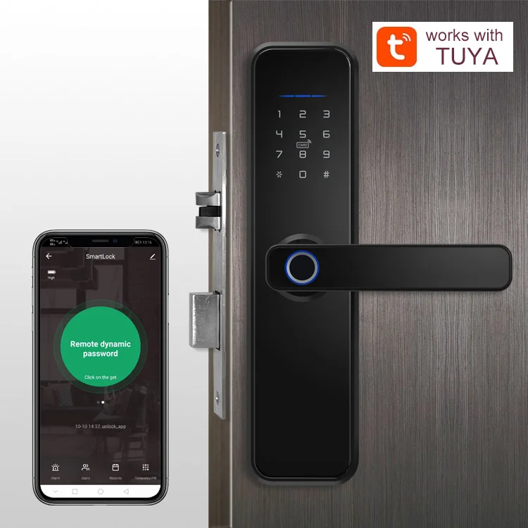 High Security Anti Theft Tuya WiFi App Smart Door Lock Biometric Fingerprint Door Handle Digital Keyless Lock