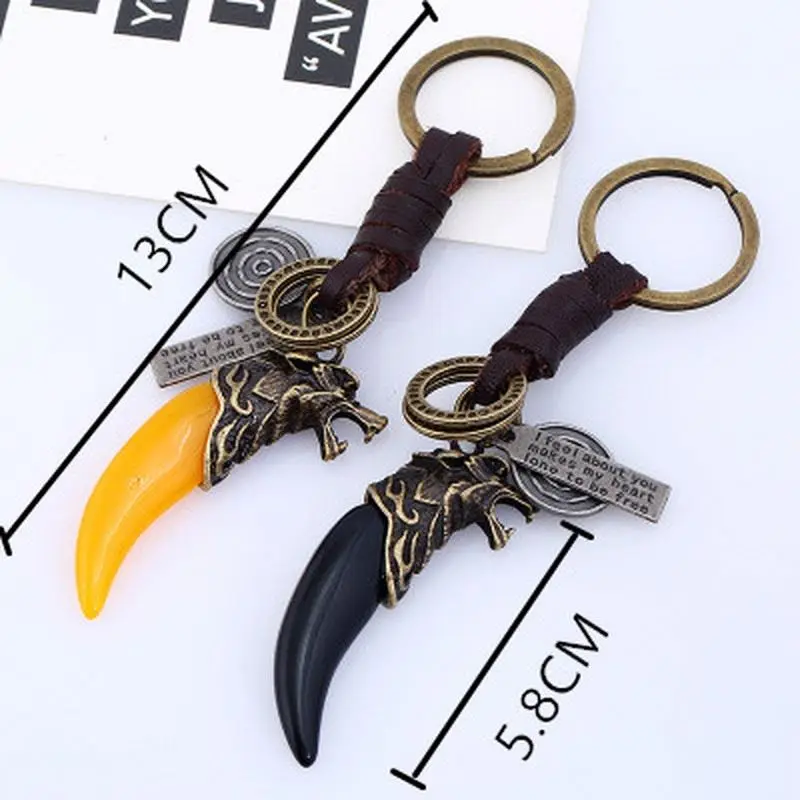 3D Wolf Pendant Keychain Wolf Teeth Keyring Animal Charms Norse Viking Amulet Key Ring Key Chain Jewelry Gift