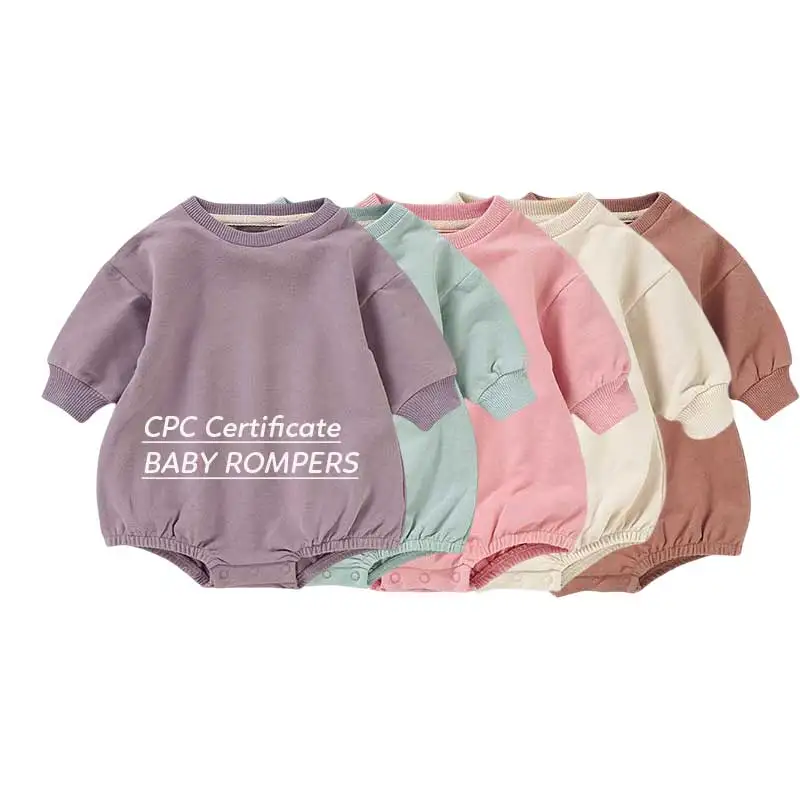 CPC certificate French Terry Onesie Snap Button Green Romper Long Sleeve  Organic Baby Grow Rompers