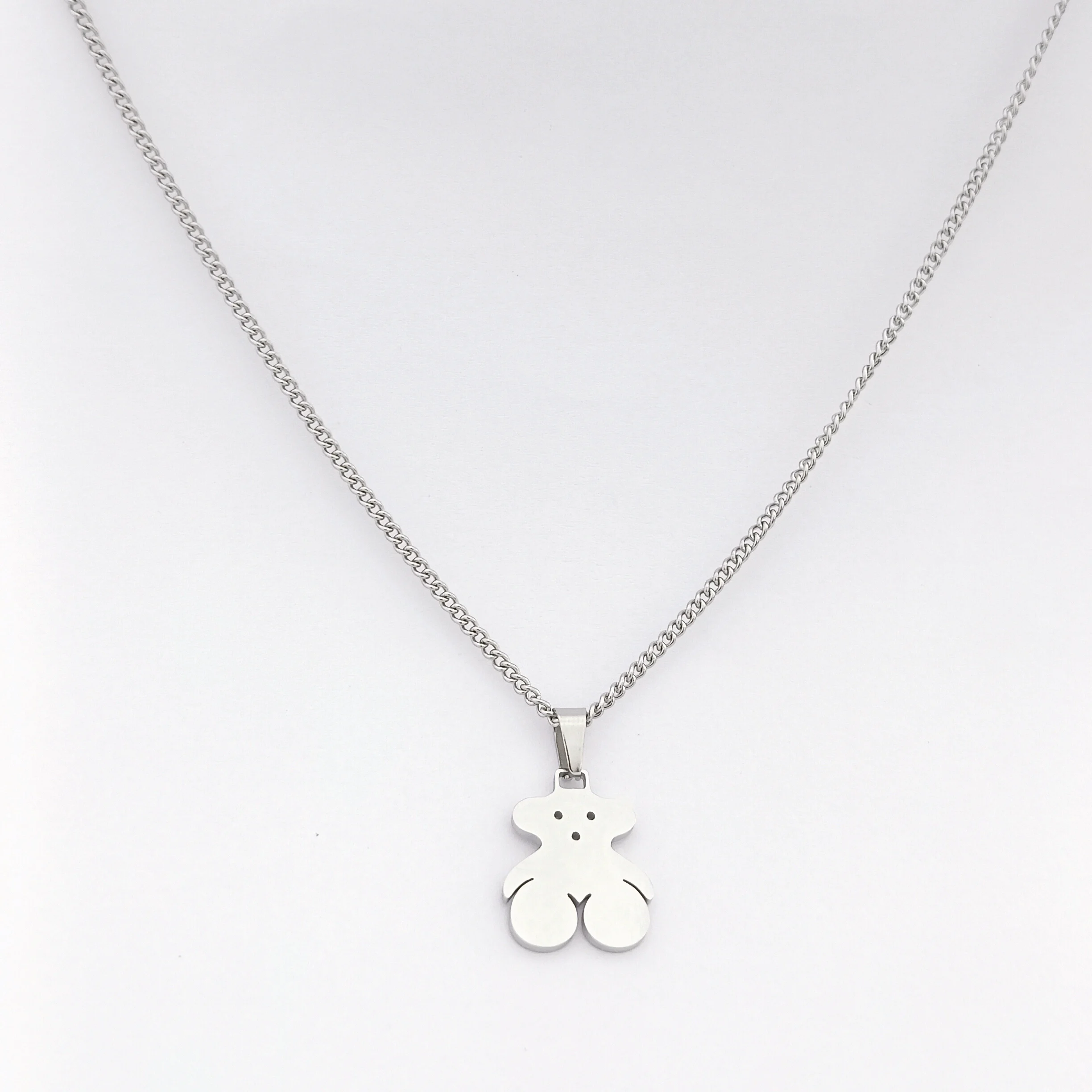 Glossy Stainless Steel Bear Fine Pendant Necklace