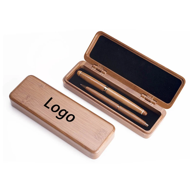 Custom Logo Metal And Cute Black Luxury Stylus Eco Friendly Bamboo Calligraphy Wood Ballpoint Ink Ball Pen Modern Set with Case