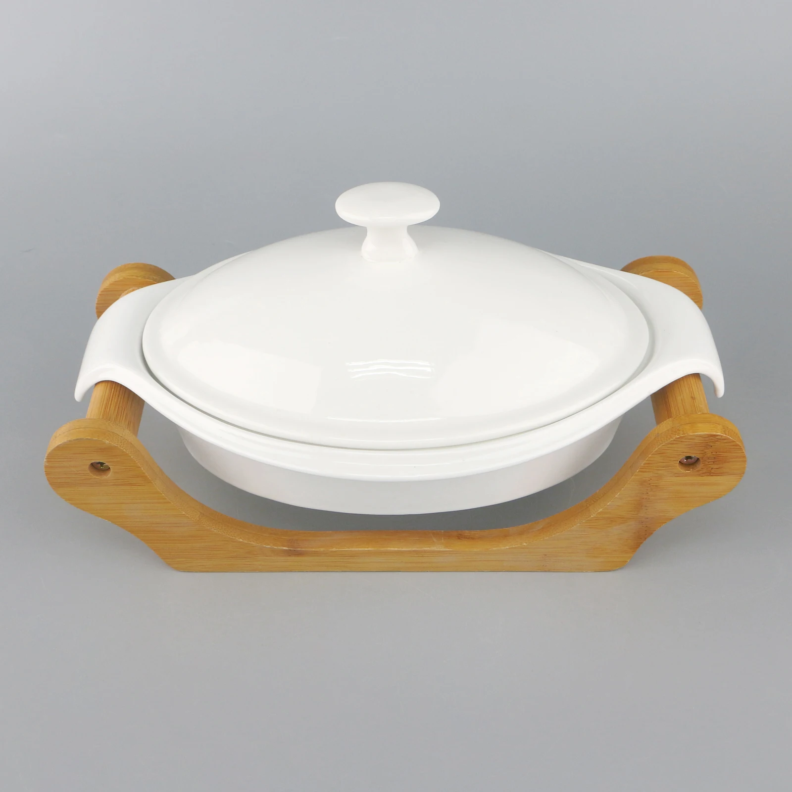 Turkish oval boat shape wavy line white color ceramic salad bowl with stand