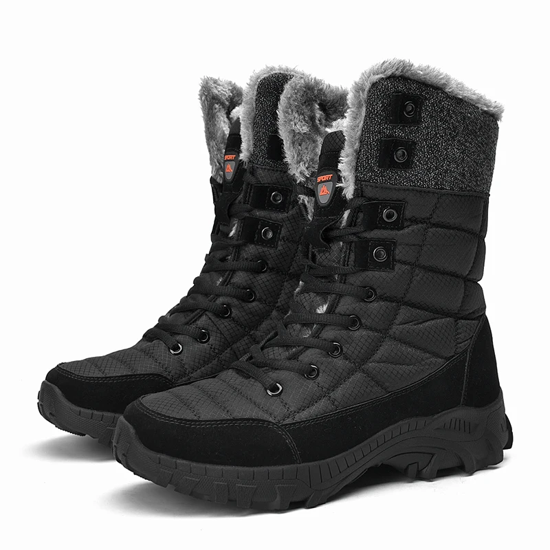 2023 Winter Warm Cotton Plush Leather Calf Boots Plus Size Waterproof Snow Rain Windproof Hiking Boots For Men