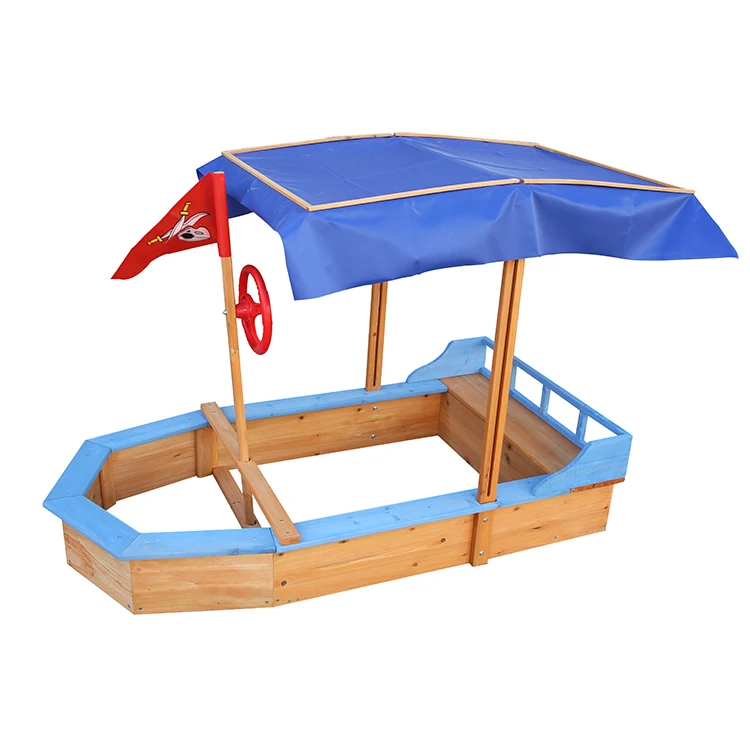 Factory Customized Design Wholesale with awning wooden kids sandbox boat sandpit for sale