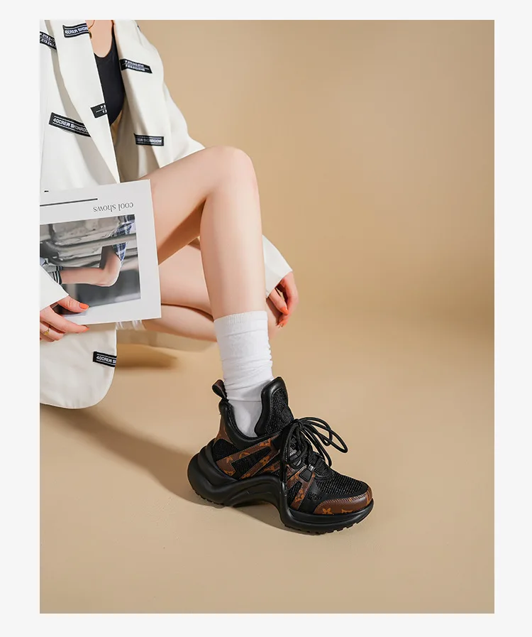 Stock X 2025 Luxury  Designer Sports Shoes Thick Soled Height Increasing Shoes Genuine Leather Casual Luxury Women Shoes