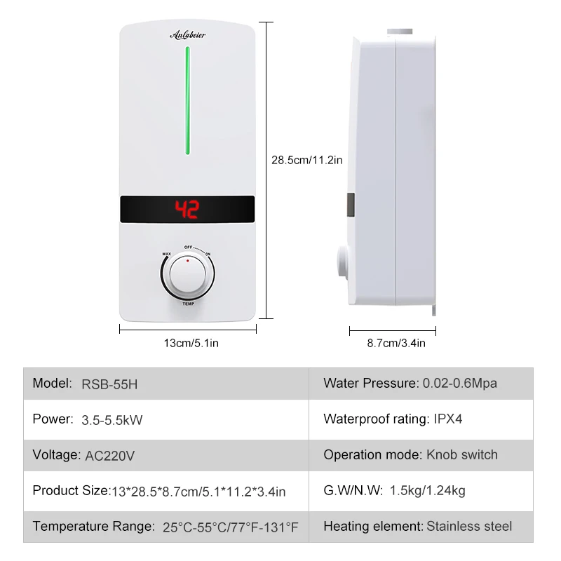 ELCB safety protection stainless steel heating element 5500w  220v knob switch for kitchen use under sink