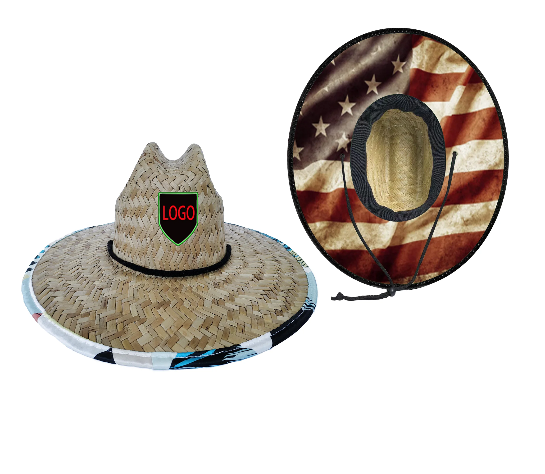 Оптовая продажа летняя соломенная шляпа с принтом под полю и снизу заказ американская пляжная для серфинга логотипом