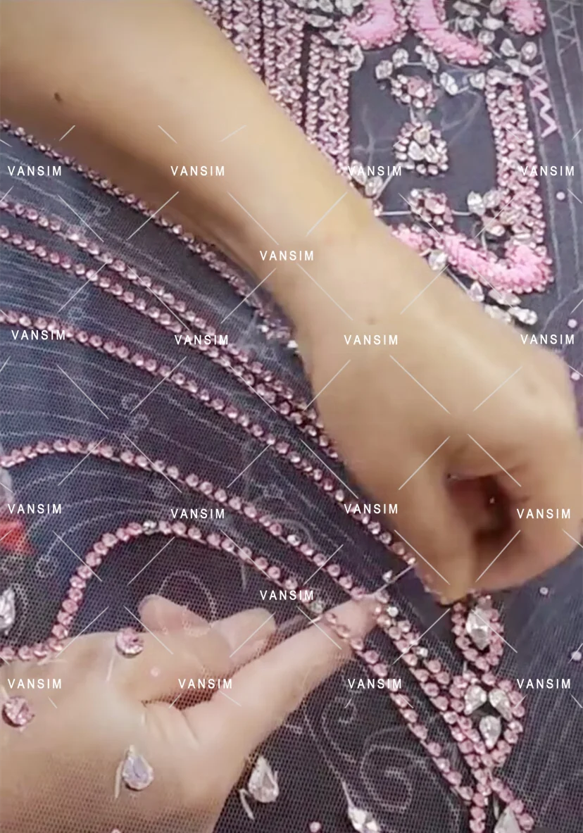 Fashion long body red color Handmade Beaded Crystal Rhinestone Bodice Dress Applique for Party evening dress