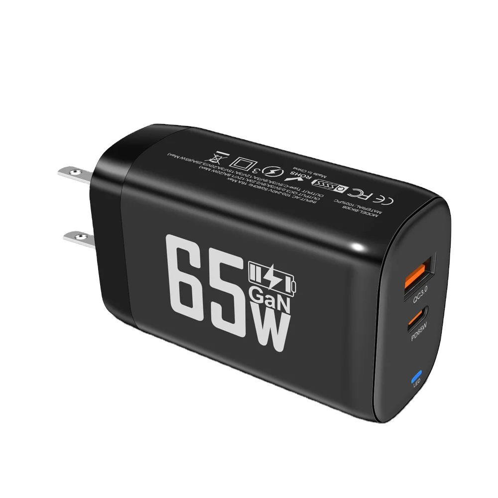 Gan 65w Usb C Charger Pd Type C +usb Dual Port Wall Charger For Iphone 16 15 14 13 Xiaomi Samsung for Macbook Phone Charging