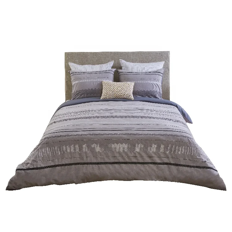 Quintus 100% Cotton washed chambray with elegant embroidery duvet cover set