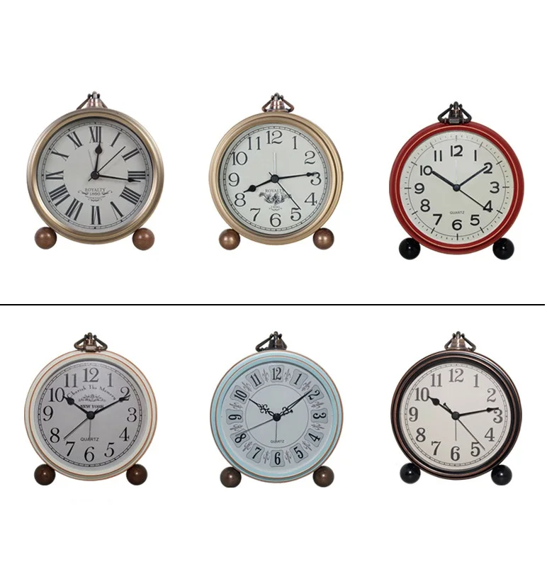 American Style Retro Desk Alarm Clock with Radio Silent Luxury Desktop Decoration Bedroom Old-Fashioned Luxury Clock