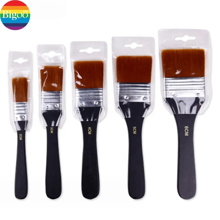 Customized black wooden handle flat nylon hair with mixed size professional artist painting brush for art supplies