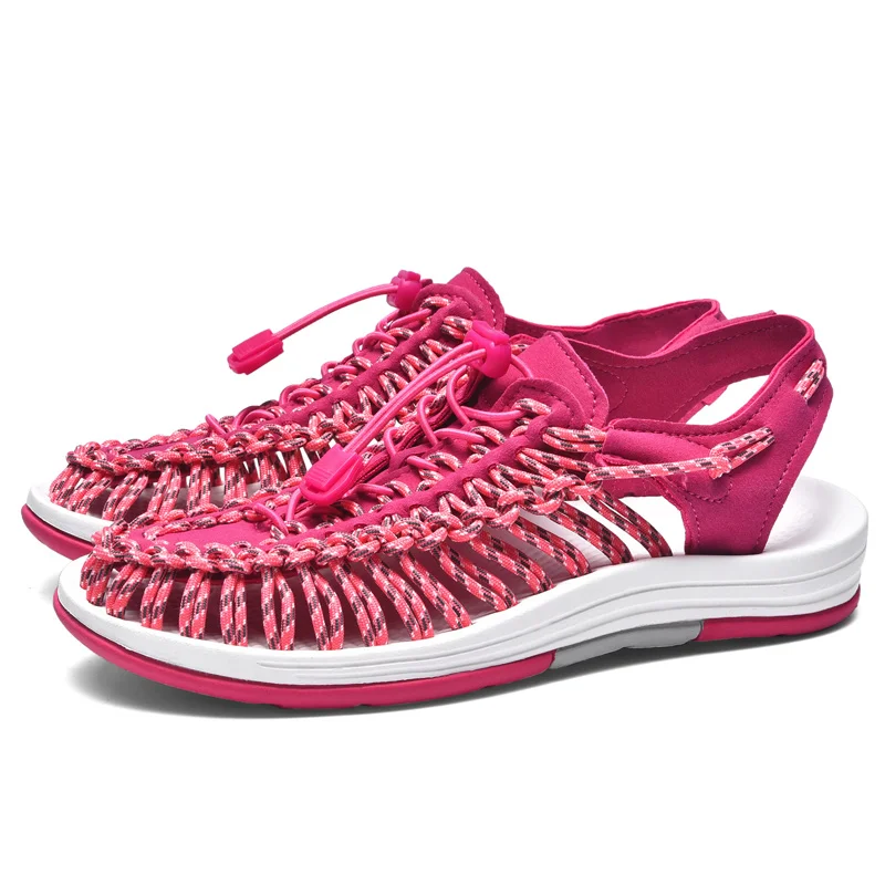 2024 unisex summer beach slippers sandals outdoor casual shoes handmade elastic woven sandals for women