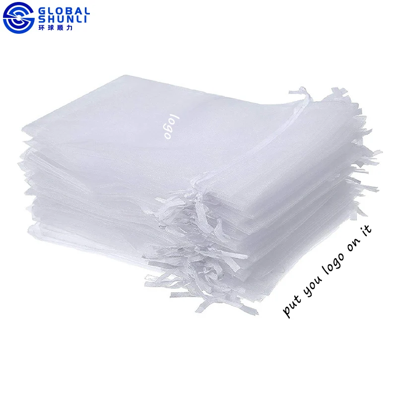 White Organza Bag 5'X7' Small Mesh Drawstring Gift Bags Premium Sheer Organza Jewelry Bags for Xmas Wedding Party Favor Pouch
