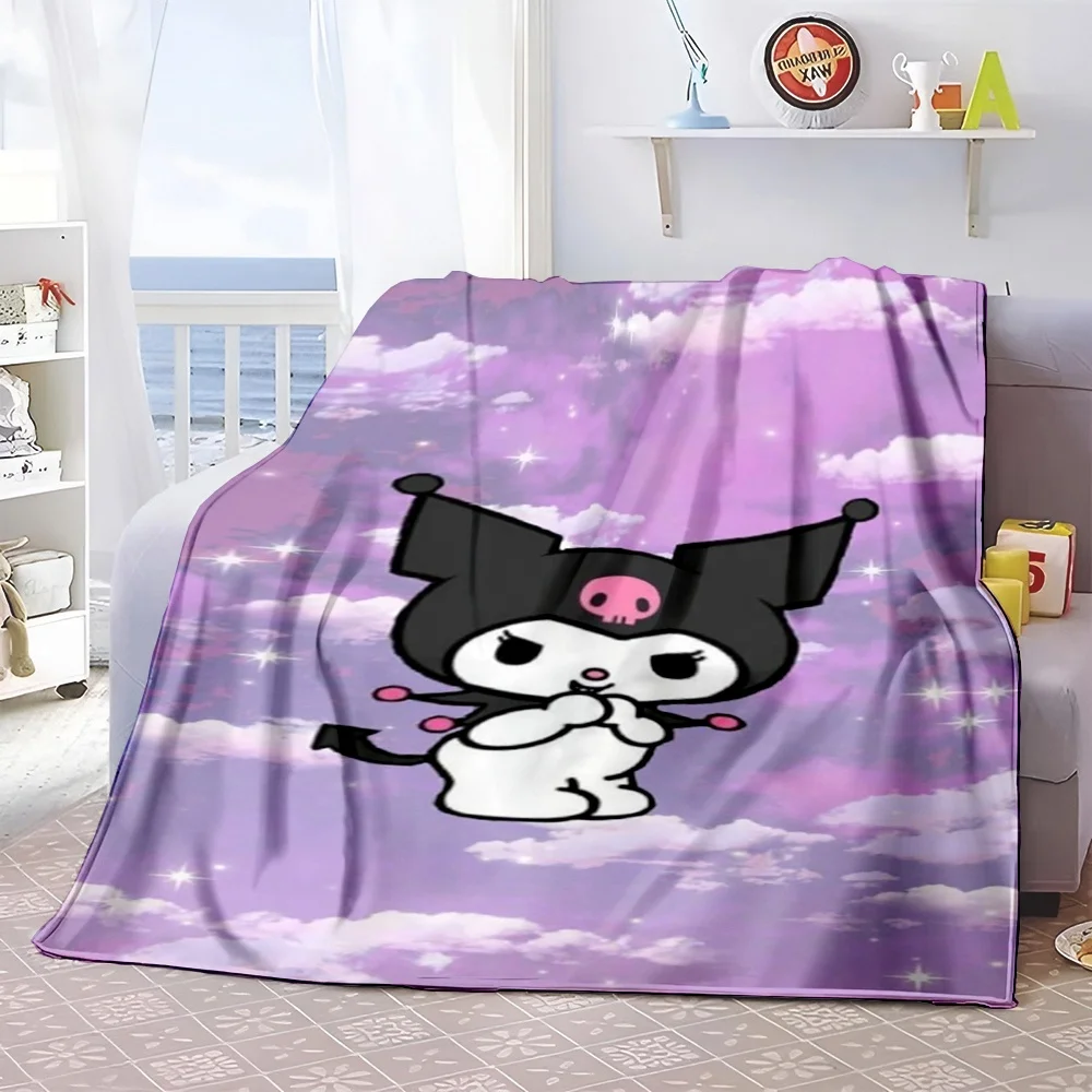 Kuromi Sanrios HD Printed Flannel Thin Blanket Throw.Four Season Blanket.for Sofa,beds,living Rooms,travel Picnic Blankets Gifts