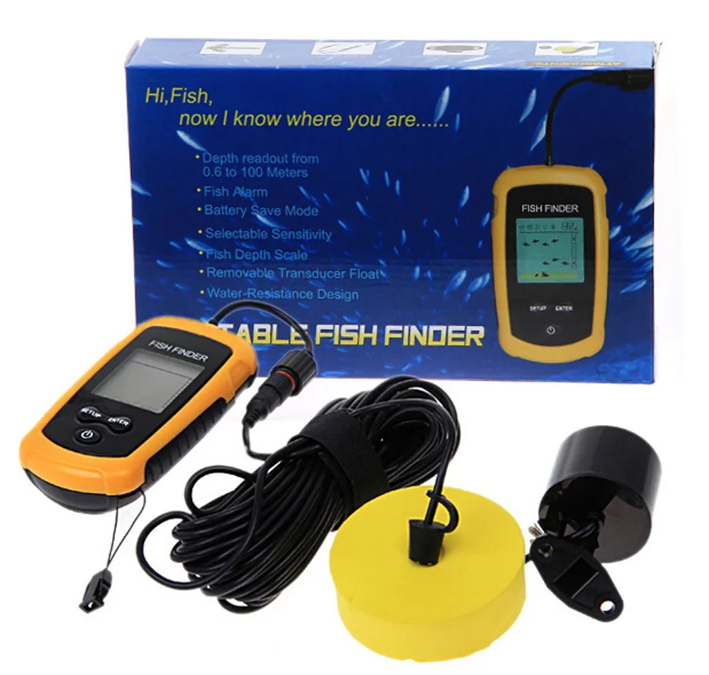 Portable Sonar Fish Finder for Fishing Gear Depth Finder with LCD Display and Sonar Transducer Kayak Boat Fishfinder
