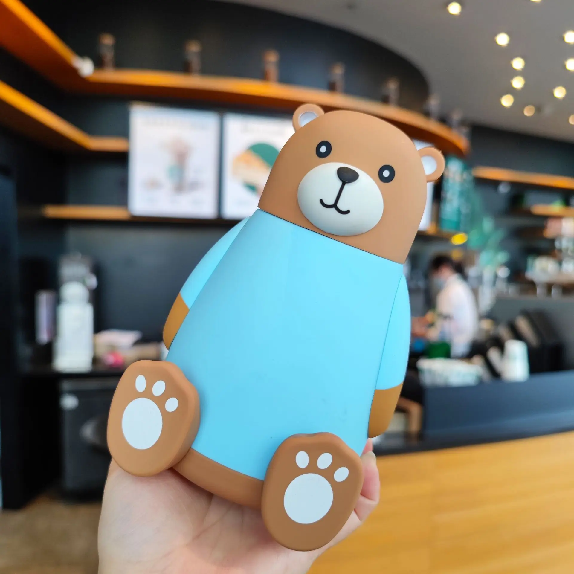 Hot sale 320ml cute glass 3D bear heat resistant colored glass water bottle