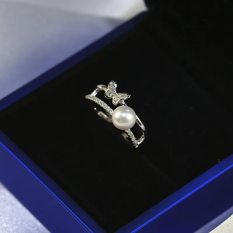 White pearl rings 6.5-7mm 3A perfect round  real freshwater pearl ring