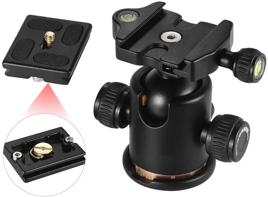 
Camera Tripod Head, Tripod Ball Head Gimbal Lock Damping Head 360 Fluid Rotation Max Load 8kg with Quick Release Plate 