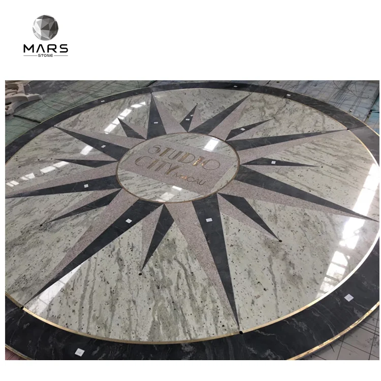 Custom Luxury Brass Inlay Marble Stone Waterjet Medallion For Floor Pattern Design Tiles