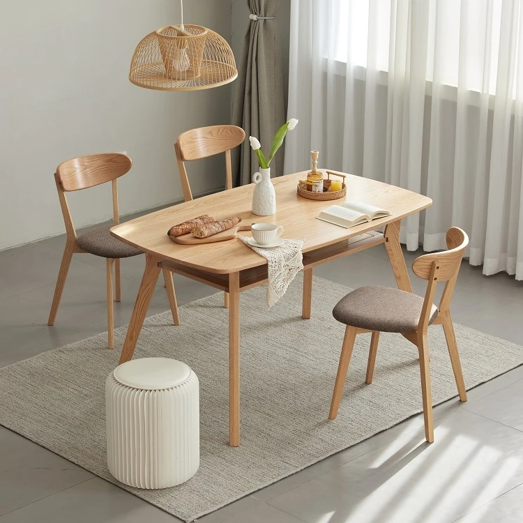 Solid Oak Wood Home Funiture 2 Layers Dinning Wooden Dining Table and Chairs Set