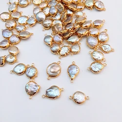 DIY Bracelet Earring Connector Gold Plated Bezel Irregular Pearl Natural Freshwater Baroque Pearl Connector