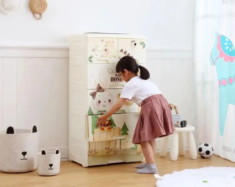 
New Style Colorful Cartoon Macaron Kitchen Baby Cabinet Plastic Drawers 