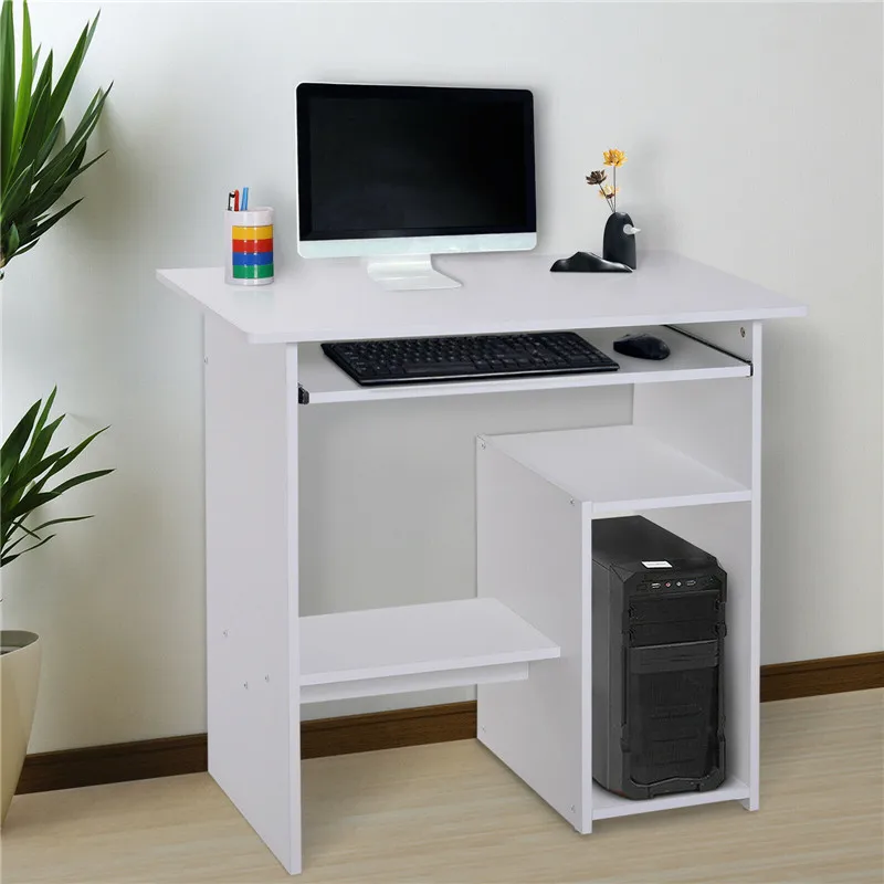 
White Compact Small Computer Table Wooden Desk With Keyboard Tray Storage White Compact Small Computer Table Wooden Desk With Keyboard Tray Storage