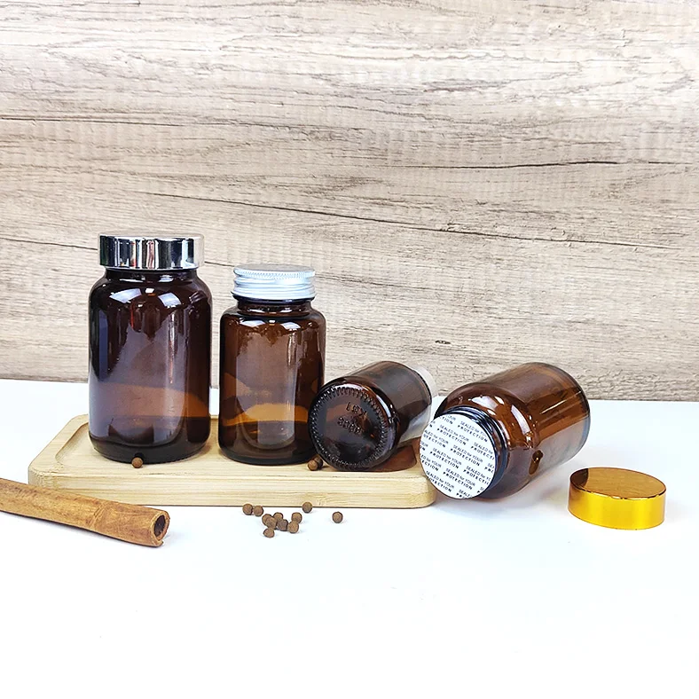 Wide Mouth 100CC 120cc Pill Supplement Capsule Glass Bottle with internal thread Cap 100ml Glass Bottle for Health Product Use