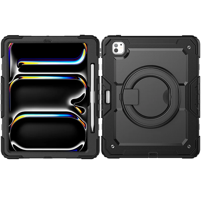 Rotatable handle stand tablet cover for iPad Pro 13  2024 silicone protective shockproof heavy duty rugged case